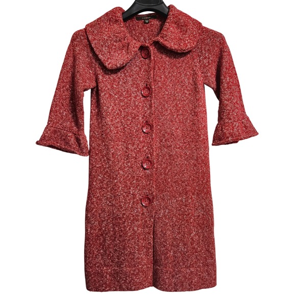 Fever Dresses & Skirts - Fever Retro Cardigan Dress Womens Med Red Marled Peter Pan Collar Bell Sleeve